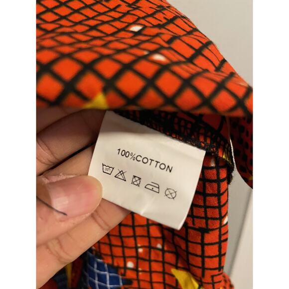 Mae Otti Shirt Womens 2XL Red Blue Yellow Button Up African Print Artsy NWT READ - Picture 6 of 11